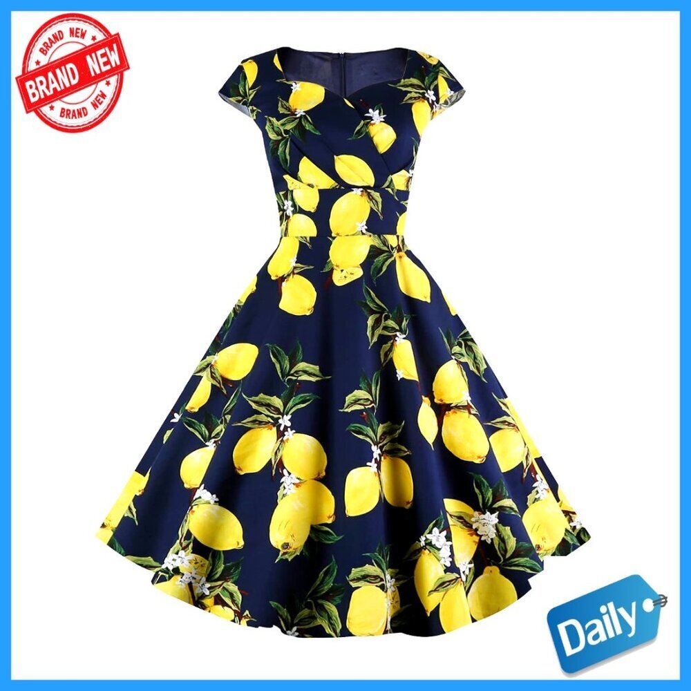 Cap Sleeve Retro Swing Dress with Pocket, Empire Waist, Tea Length